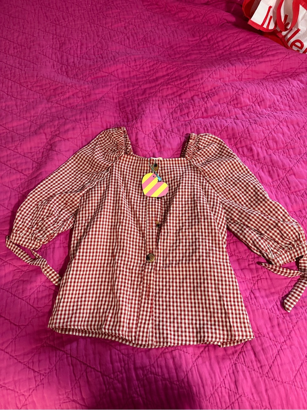 Hayden Girls Red Gingham Square-Neck Button Peasant Blouse